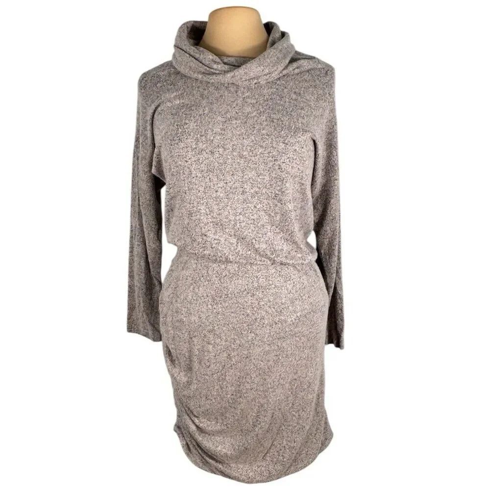Y2K Boston Proper M Gem Ultra Soft Luxe Oatmeal Marled Hacci Dress Sweater Hood
